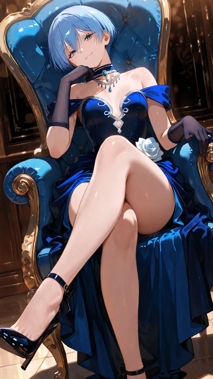 One young and beautiful woman,(Highest quality,Extremely detailed depiction,Incredibly absurd high resolution,Anatomically accurate depiction,Perfect body,Two curvaceous legs),(Glowing Skin,Shiny skin),Flower and willow woman,(Black Pantyhose),eyelash,eye shadow,eyeliner,mascara,(Heavy makeup),Luxury accessories,Earrings,Bracelet,Black high heels,Glowing blue eyes,(Bossy look:1.3),Lift your chin,Glossy Lips,Sweat,whole body,sitting on a plush sofa with one&#39;s knees raised,Bossy attitude,(From below:1.5)