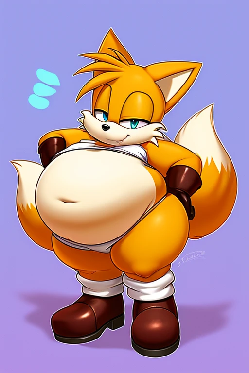 Miles Tails Prower、Giant Monsterountain of fat、The body is buried due to fat、The stomach is triangular、、Extreme obesity、very thick fat、my stomach touches the ground、Stomach like a giant balance ball、Saggy belly、detailed eyes, Thick and fat thighs、very very tall、animal-like legs、Cheeks that store fat、thick and short arms、huge torso、thick neck、fat neck、sharp claws、legs buried in fat thick and long tail、thick twisted corners、in a small forest,