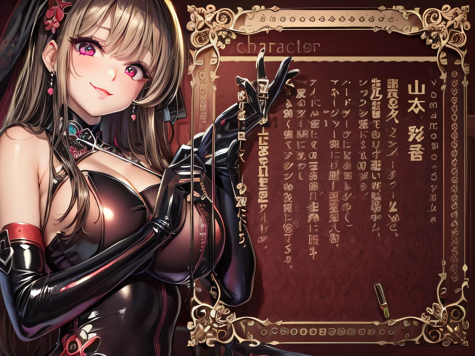 ((((masterpiece, highest quality, Super detailed, very_expensive_solve, big_file size, Full Color)))), One girl, Grin, Devil horns, Devil&#39;s Wings, red sparkle in the eyes, ((Super detaileded eyes)), Sticking out tongue, ((Cute Breasts)), Close one eye, Contrast:red,black, 