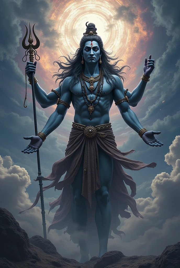Mahadev on the cloud in thunderstorm