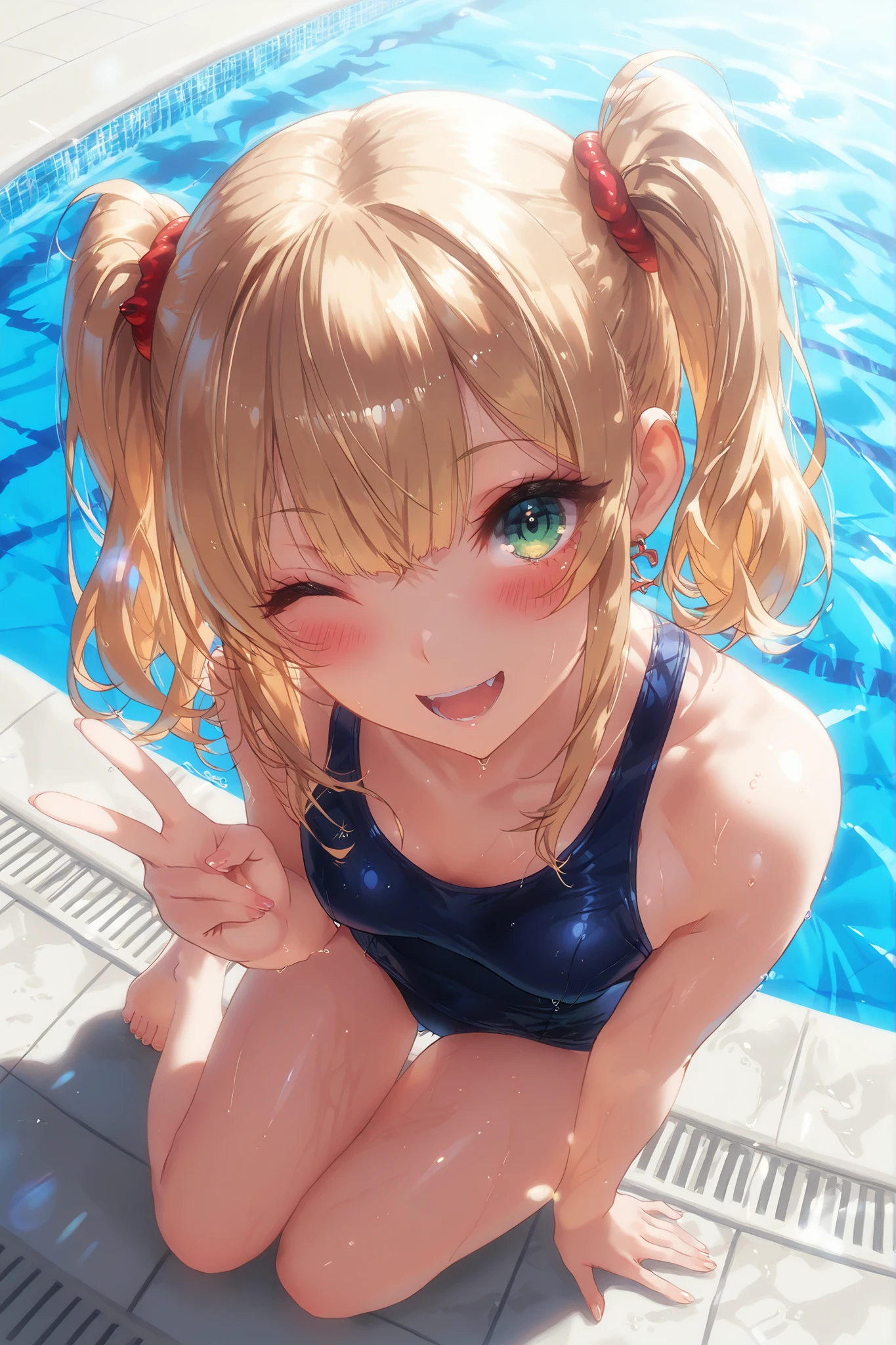 In a pool,There was a little girl who was sitting。The water in the pool is crystal clear,Little girl wearing a brightly colored swimsuit,Sitting intently in the water。Her face showed a look of happiness and contentment,The surroundings are filled with laughter and laughter。The sun shone on her through the surface of the pool,The whole picture is full of relaxed and carefree atmosphere。