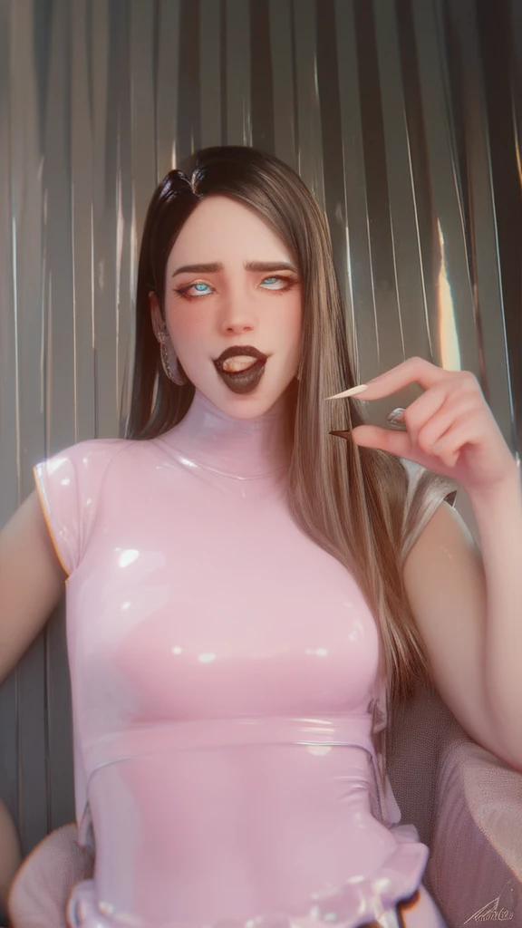 (((​masterpiece、top-quality、hight resolution)))、
Original outfit, military outfits, ((1girl in)), long pink hair, pigtails, black ???? armour, cute face, perfect long legs, (standing), full body, black leather boots, stockings, cleavage, stockings, on a battleship, red eyes, blood on face, cute face, sinister look, (??????, tongue out, long tongue, open mouth, ??? in mouth, saliva dripping down)