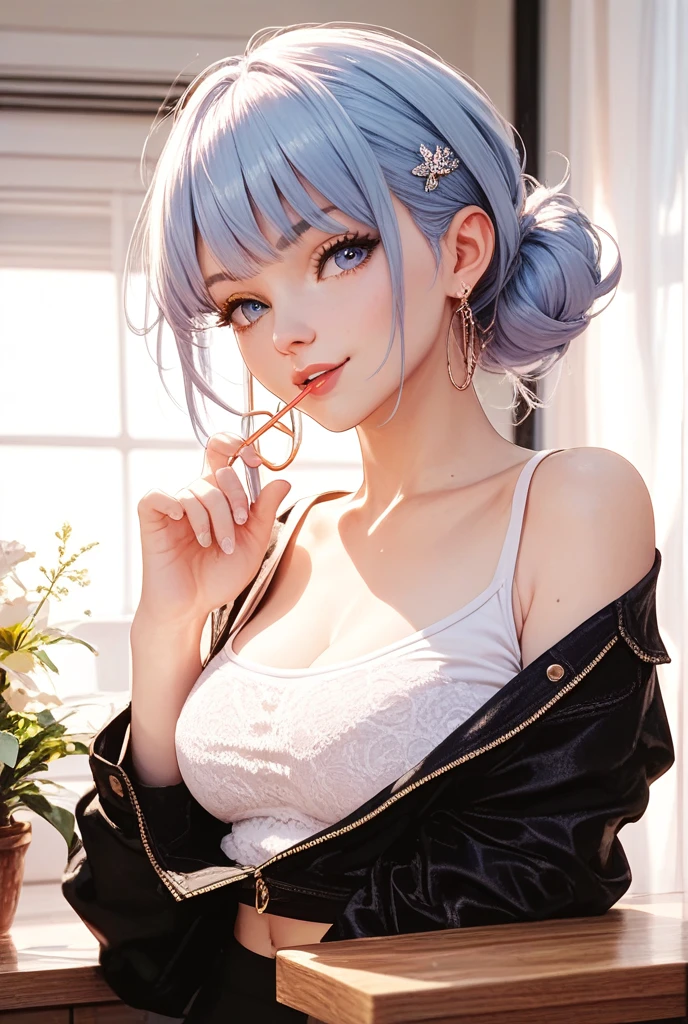 goth, bedhead, color:spectrum, excited, multi colored, pale skin, smoky eyes, vivid colors, big breasts
