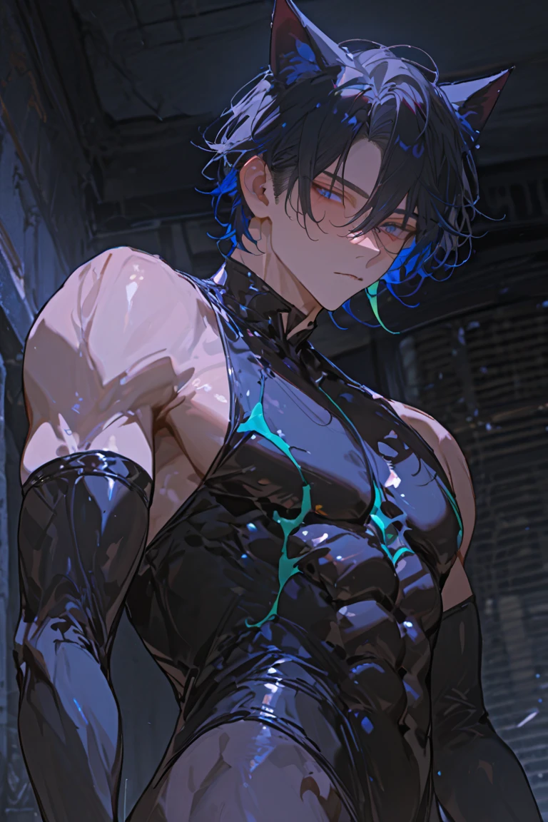 1boy,cute,arms behind head, bulge,blush,bulge through clothing,collar,door,femboy,girly,hi res,looking at viewer,male,male only,male underwear,neon genesis evangelion,presenting,shinji ikari,solo,solo male,steam,steaming body,submissive male,sweat,thong,toned male, style of mazjojo