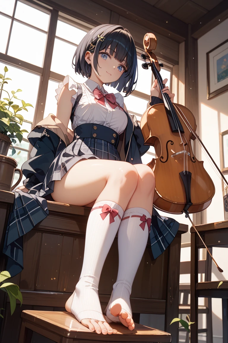 score_8_up, score_7_up,
1girl, medium hair, black hair, blue eyes, tank top, pleated skirt, black and white skirt, black pantyhose, sneakers, cello, park, curvy, round thighs, soft thighs, sitting, crossed legs, happy <lora:PulenKompot-Gerogero51_Style-PonyXL:1> gerogero51
