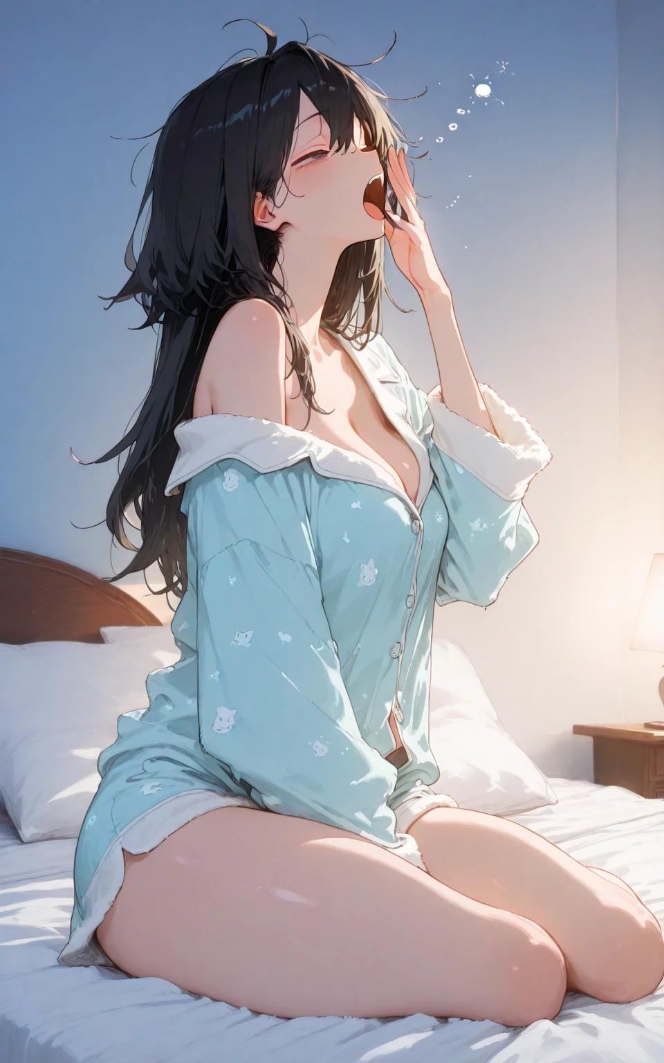 delicate and dynamic, 2.5D, the most beautiful woman in the world, beautiful hair, beautiful eyes, attractive and seductive expression, staring at me, wearing loose cardigan worn casually, great Proportions, beautiful effects, very clear work