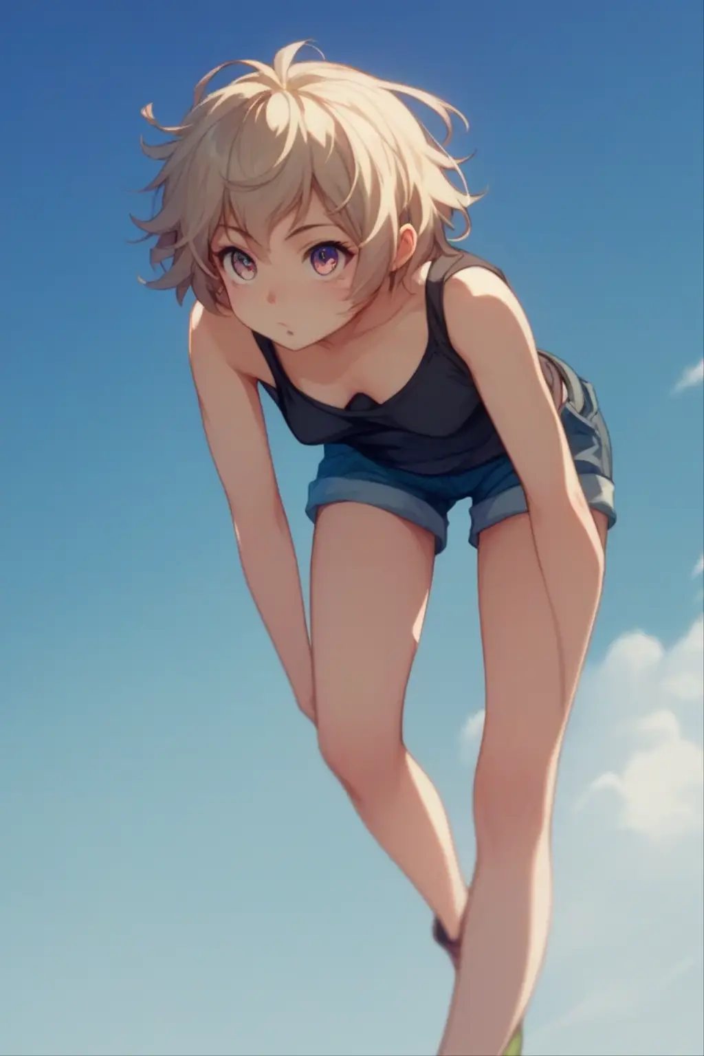 top-quality、Full limbs、complete fingers、Slender beauty、bob cuts、hime-cut、White shosk swimsuit only、Small eyes、Flying in the sky、mid air、Japanese pattern