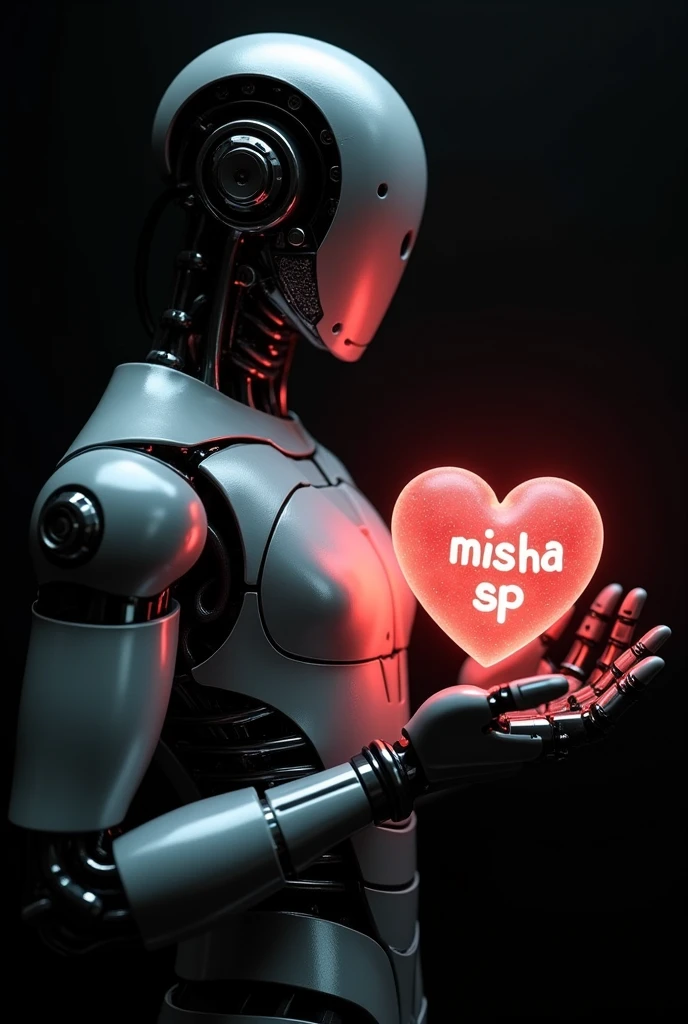 A robot delivering a heart written DUDA 