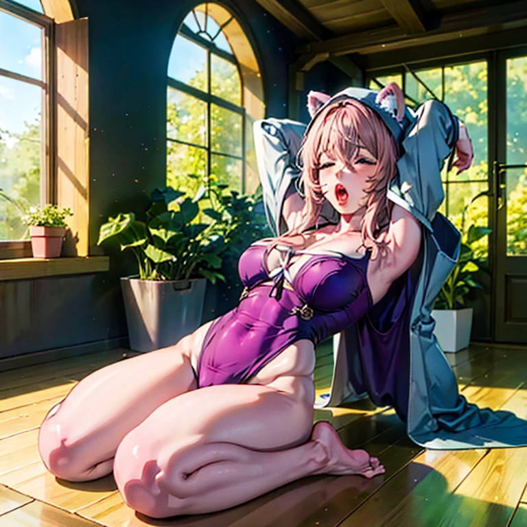 The upper part of the body、one girls、Bun hair、Silver hair, ((highlights hair, multicolored hair))
floral headband、Tremendously large breasts、embroidery design bra,pantiy、red blush、Spread legs wide、itting open legs、masterpiece,very big boobs、1girl in、shinny skin、flirt、From above,(bangss)、 (full of sweat:1.3)、Blur the background、 2 panty angle shot, Spread legs wide, curlyhair、fishnet tights, cleavage of the breast、life-like, s lips, Japan Anime Style Odd Eye, school classrooms、Angle from below、heavy sweat on the thighs、Lifting thighs、、m-legs,
