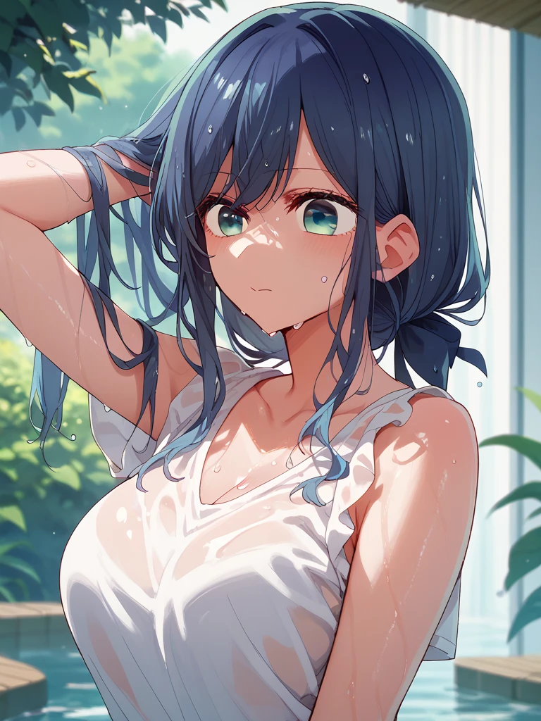 (Highest quality:1.4、masterpiece:1.4、Super detailed:1.4、8K:1.4)、((((1 person、Surprised expression、sit、Indoor cafe terrace、coastal、juice、table、Sandy Beach、juiceのグラスを持つ、Micro Bikini、Very soft boobs、Big eyes、Very cute face))))、(with clouds:1.4、with rain:1.4)、F cup bust、Medium breast、Underboob、Sideboob