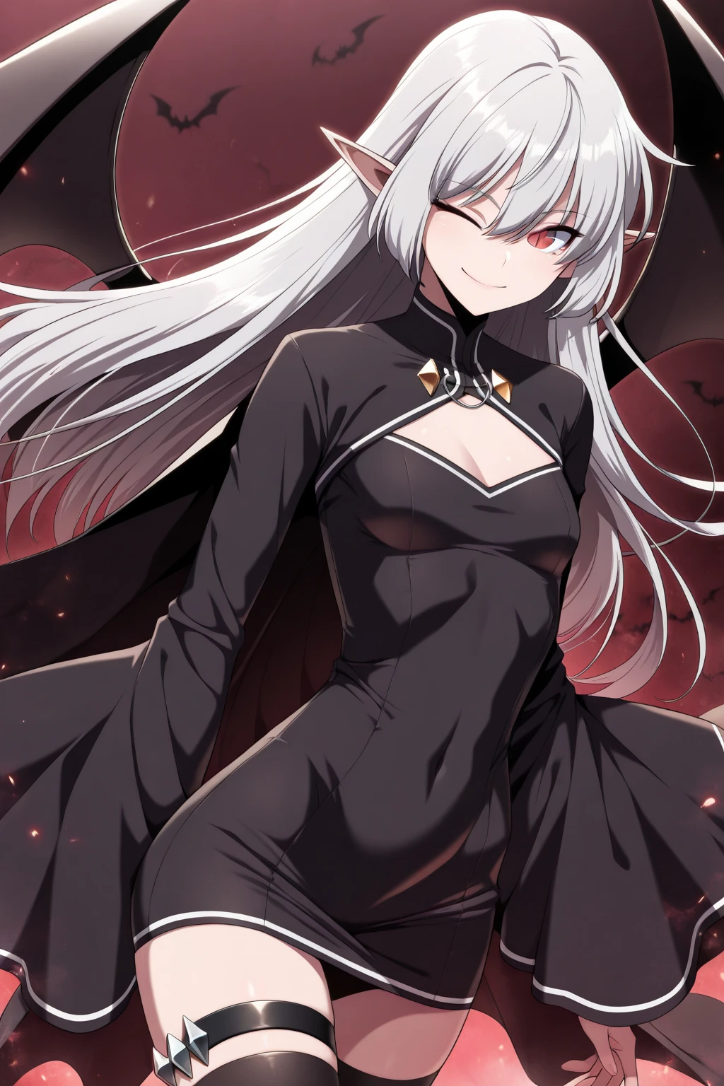 Alice von Ataraxia. Long black formal dress. Smile, silver linings.