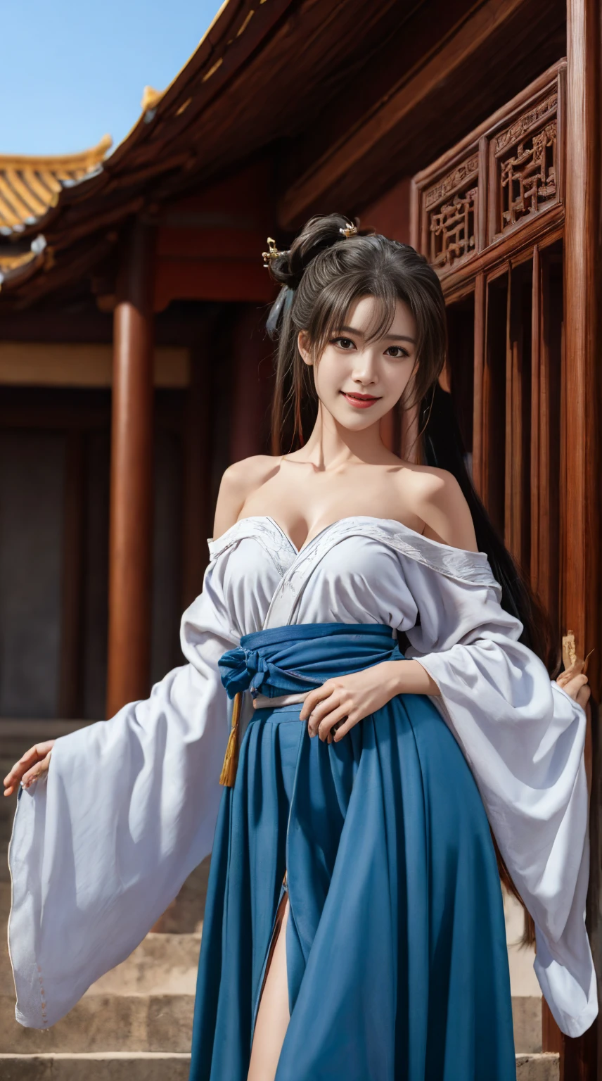 1girl,(upper body:1.3) , hair ornament, , very long hair,, ,,(extremely detailed CG unity 8k wallpaper,, highres, More Details, high rating:1.2),(Beautiful face,beautiful eyes:1.2), ,(gigantic breasts,very long legs, pale skin:1.3), skinny body,shiny skin,Slim waist,,(arms behind head,,, , :1.35),,,,,(hanfu-song, hanfu, song theme, bandeau, tube top,,,,,,,,:1) ,(, ,:1.2) ,,(,,:1.2) <lora:hanfu song_20240209025839:0.7>