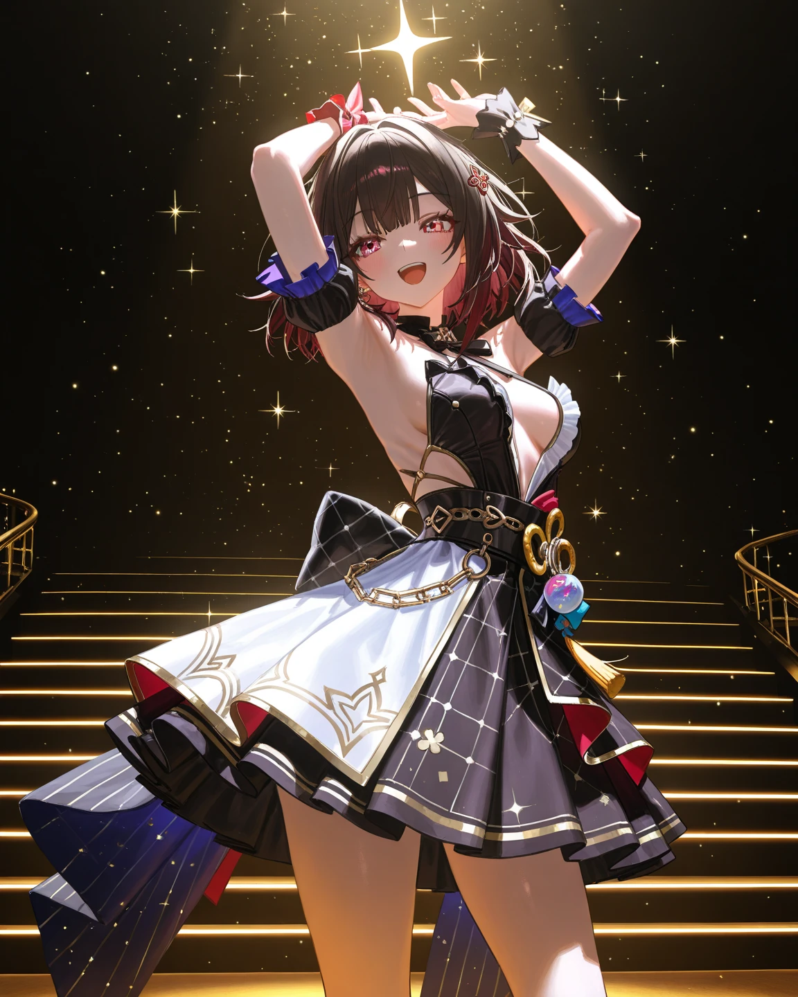 Multiple girls、(((Idol groups)))、audience、Live performance venue、((masterpiece best quality:1.2))、3 girls、Dynamic、perfect eyes、Delicat eyes、8K、Divine Picture、quality、delicate