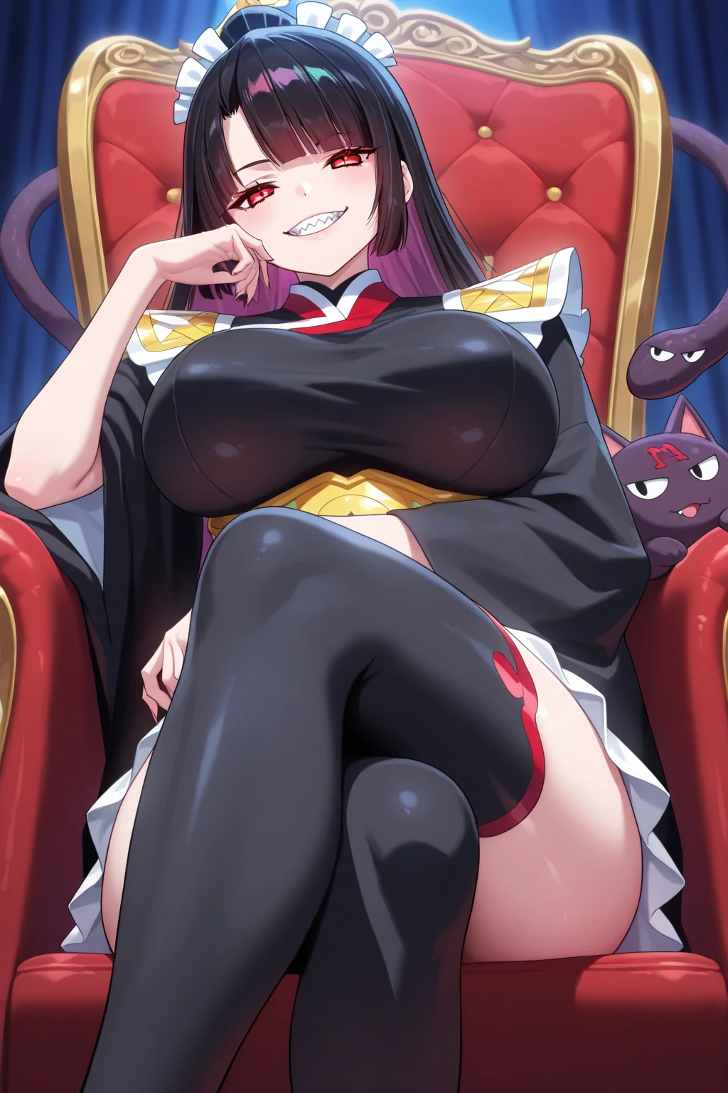(Ahegao) Anime girl with black hair and blue eyes in a room......, Anime visual de una mujer joven, shalltear from overlord, Hanayamata, Anime visual de una chica linda, seductora chica de anime, Anime Moe Artstyle, 8k!!, 8k!, Retrato de anime de Shiina Ringo, official anime still, Escena de noire moody, Hana Yata (Ahegao)