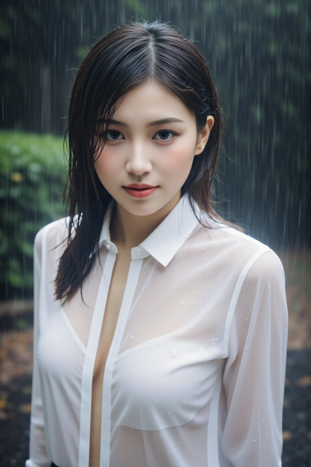 {{NSFW}},((highest quality、In 8K、masterpiece:1.1)),(Natural light),(shine:1.4),(illuminate the front), (super detailed face),1 female、japanese woman、25-year-old adult female、japanese girl、前hairが可愛い女性、shaggy,Beautiful woman with bob hair、(短hairの女性)、droopy eyes、droopy eyes、cute big eyes、beautiful double eyes、cute face、delicate and beautiful skin、human-like skin、Realistic skin feel、複雑な色hair.luster々hair、looking at camera、double round big eyes、very delicate eyes、super detailed face、high definition lip、thick lips、Highlight the face、clear white skin、Beautiful Caucasian Woman、Nipples are erect and protruding、pussy line,In a beautiful rainy forest、The sky is clear but it's raining、weather rain、The rain is sparkling and beautiful、Beautiful sunset、The light of the setting sun is dazzling、See-through clothes that reveal nipples、Touching the chest、A woman with a pleasant face、A woman who looks a little worried、Sparkling after the rain、A beautiful rainbow in the sky、Woman wet in the rain、Rain shower、Raindrops are beautiful、Woman looking up at the sky、look above、A woman with long and beautiful legs、Woman showing her armpits、Wet clothhes、wet t-shirt、wet t-shirtを着る女性、Beautiful woman wearing a T-shirt over her naked body、