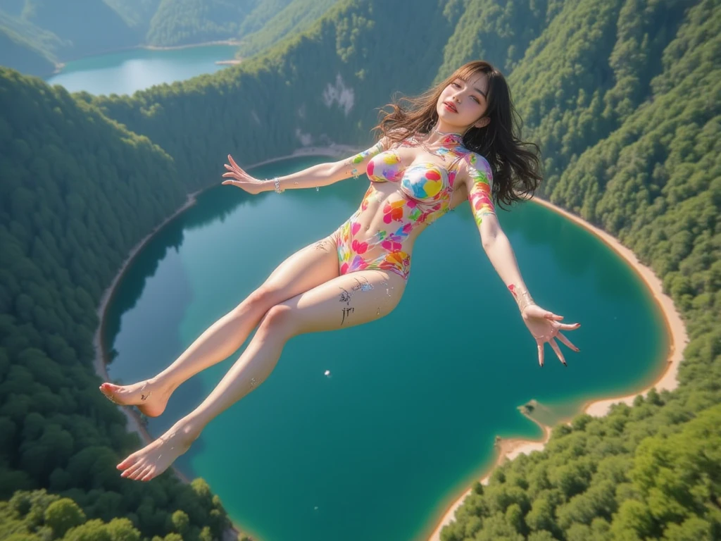 ((top-quality、in 8K、​masterpiece:1.3、Raw photo))、Super high quality photos, ((In the dense forest)), ((Aerial Photography)), Japan Top Idol Women With Perfect Beauty, Perfect beauty, ((slim figure))、((der riese))、((Wear a white see-through shirt)), ((not wearing bra)), (( are protruding)), tropical jungle、 (Photorealistic: 1.4), (Ultra-high detail), (hyper realisitic: 1.4), (Realistic: 1.3), (Smooth lighting: 1.05), 1girl in, Solo, (Japanese actressl),　 20yr old, Full body, ((camel's toe)), ((der riese)), Size difference, cinematlic lighting, ((slim thigh)), ((Perfect beauty)), ((The most beautiful face)), ((Transcendent beauty)),tropical jungle、((with spreading legs)), ((In the dense forest)), ((slim figure)), ((Some small tents at the campsite)), ((Small people々is running away)),((Aerial Photography)), Real rain, wetting hair,