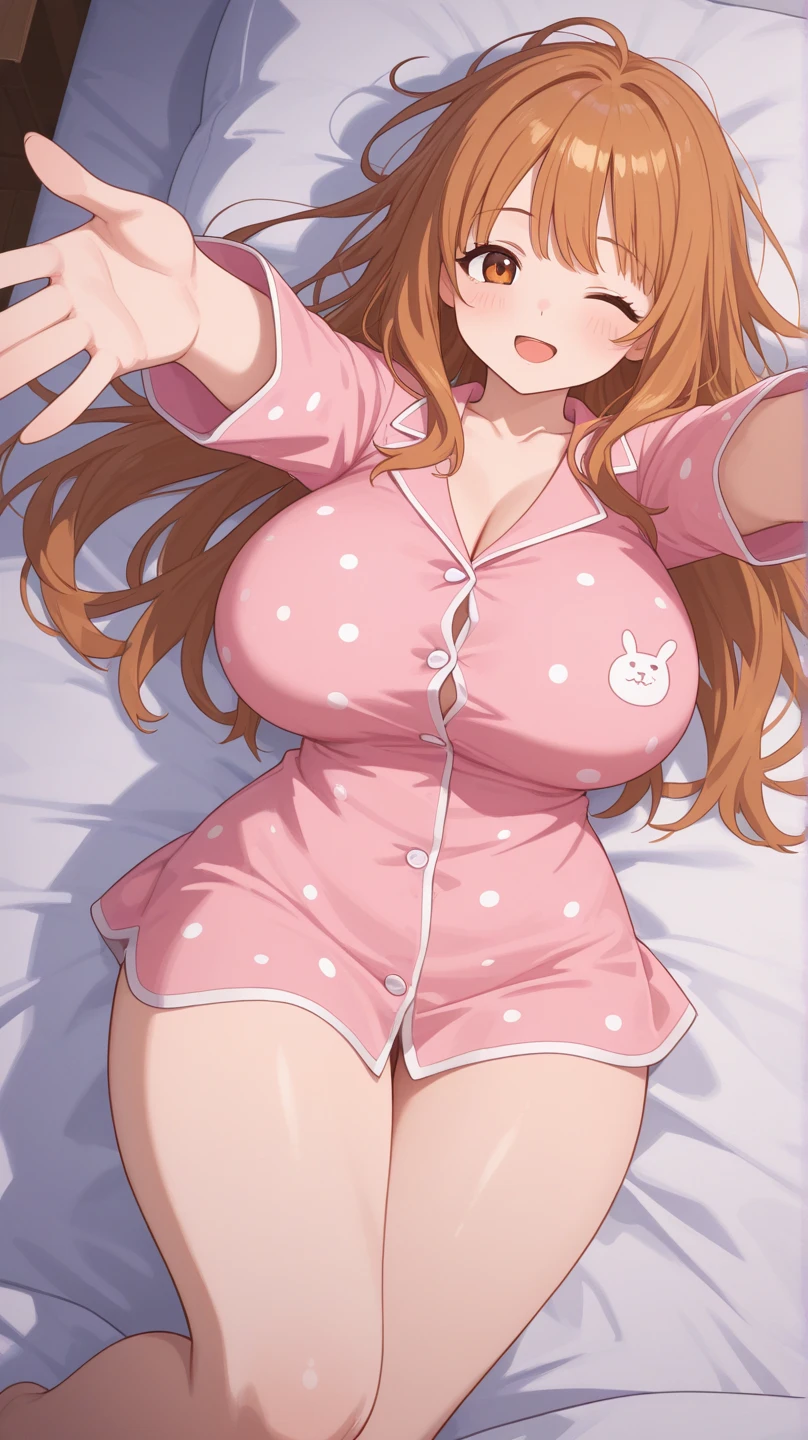 Beautiful, sexy, pregnant queen, wavy brown hair, blue eyes, tight pink bunny bodysuit, bunny ears