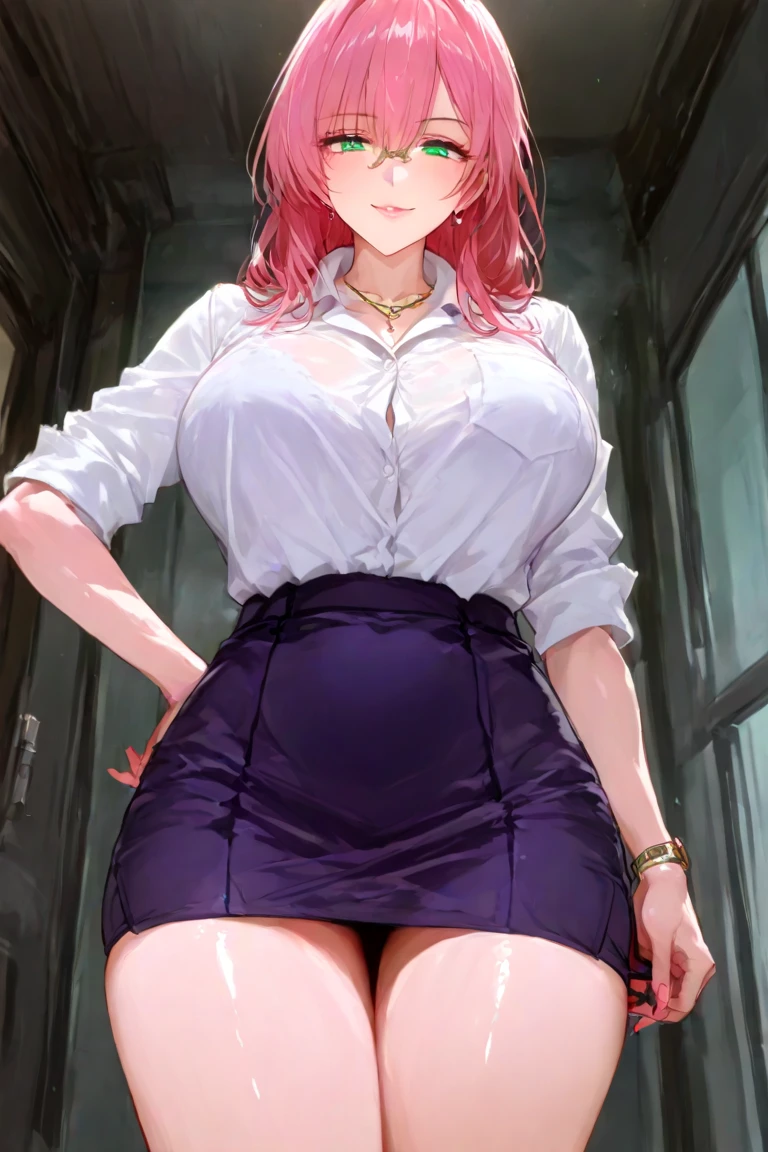 eaArt bot upscaling default is 22:25:26k wallpaper, masterpiece, highest quality, Super detailed, 30~40 years, full body shot, mature woman, beautiful mature woman, nightgown and underwear, enchanting smile, thick lips, Chubby lips, blush, looking at the viewer, provocative expression, short hairstyle, cleavage, Plump、curvy hips、attractive face、naughty face、sexy lingerie 、an inviting gaze、Expression of emotions、(((Lewd underwear)))、erotic see-through lingerie set、Standing position、gorgeous accessories、raise your butt, from below, (NSFW: 1.4)、exposed chest、(((gasping face)))、Openwork decoration,(((see through dress)))、(((R-18)))、Hakari_Whirlpool, pink hair, medium hair, hair ornaments, hair flower, green eyes, , black skirt, mini skirt, pleated skirt, black jacket, white shirt,collared shirt, long sleeve, neck ribbon,ribbon, thighs, big breasts, Are standing, cowboy shot, looking at the viewer, outdoor, blush, 1 girl, (masterpiece:1.3), (High resolution), (8K), (very detailed), (4K), (pixiv), perfect face, Nice eyes and face, (highest quality), (Super detailed), detailed face and eyes, (alone), rough skin, confused, High resolution、beautiful eyes