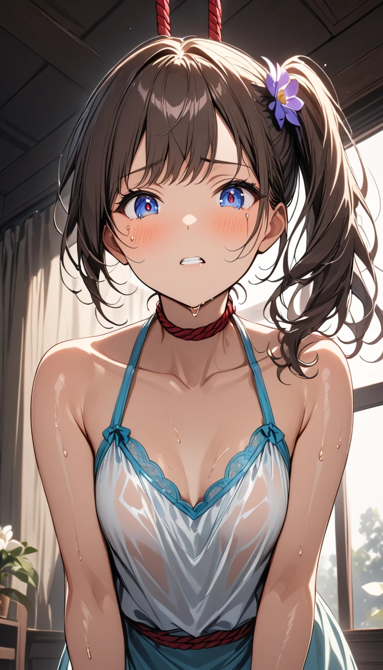 nsfw,uncensored,(super fine illustration,8K CG wallpaper,best quality,extremely detailed,ultra high res anime),1girl, solo,idolmaster, ((riina tada)), (16yo, beautiful girl), (beautiful dark blue eyes),((((beautiful light brown hair)))), ((extra short hair)),(wet hair), (shiny hair),(wet skin), (pale orange skin),(shiny skin),((blue and orange floral bikini:1.5)),((see-through)),(flat chests,small breasts), ((pubic light brown hair:1.5))), (((clothes lift))),((steam)),(scatter sweat),(one eye closed), ((out tongue)),(Kamimei),(feel good),(ecstacy Face),(summer beach house,sunset),(one eye closed),((Cum on body:1.9)),((Cum on face:1.9)),((cum on hair:1.9)),((Cum in mouth:1.1)),(Petite),(happy:1.5),