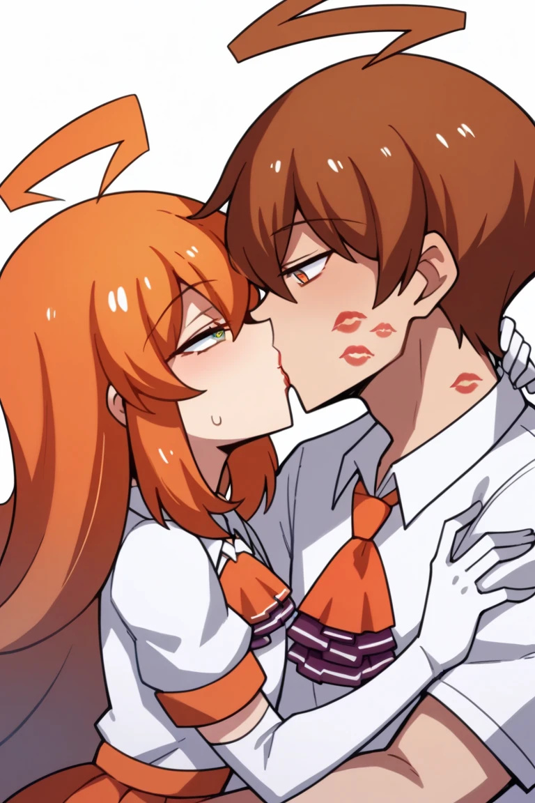 score_9, score_8_up, score_7_up, score_6_up, source_anime, graffiti, 1girl, red hair, pony tail hair, cyan eyes, white pupils, (bags under eyes:0.8), black jacket, collared shirt, white shirt, black necktie, large breasts, black skirt, fellatio, lick, tounge, penis