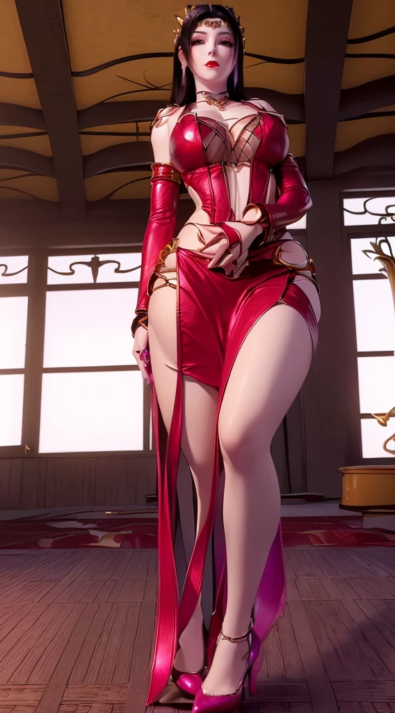 ((1mulherl, (standing alone with your back, 1ガール, standing alone with your back), Bblack hair, blue colored eyes, loose hair)), presumptuous, ((standing alone with your back, (1mulherl, pink lipstick), extremely detaild, soft ambient lighting, 4K , perfects eyes, face perfect, perfect lighting, one 1)), austere, ((knight woman, (lace lingerie, Red and black bra, red and black thong panties, high-heels, Room, modern mansion, wristbands, earrings))