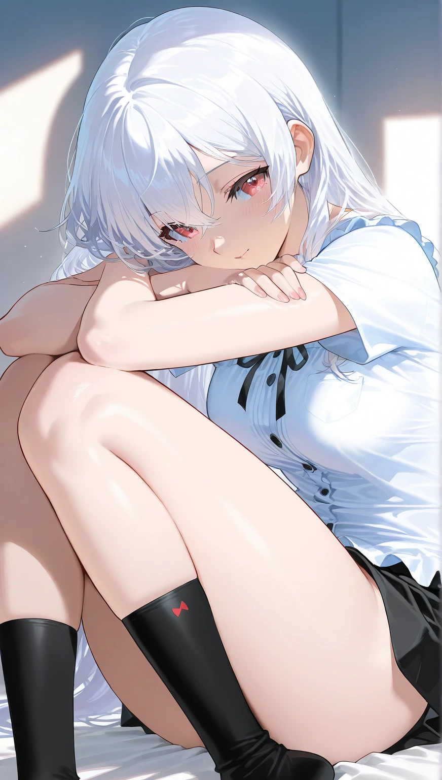 【Highest Quality, masutepiece】 [1 girl in, Manteau, expressioness, red eyes, White hair, Slender beauty,straight haired, Bery short hair ,] Does not blush cheeks、