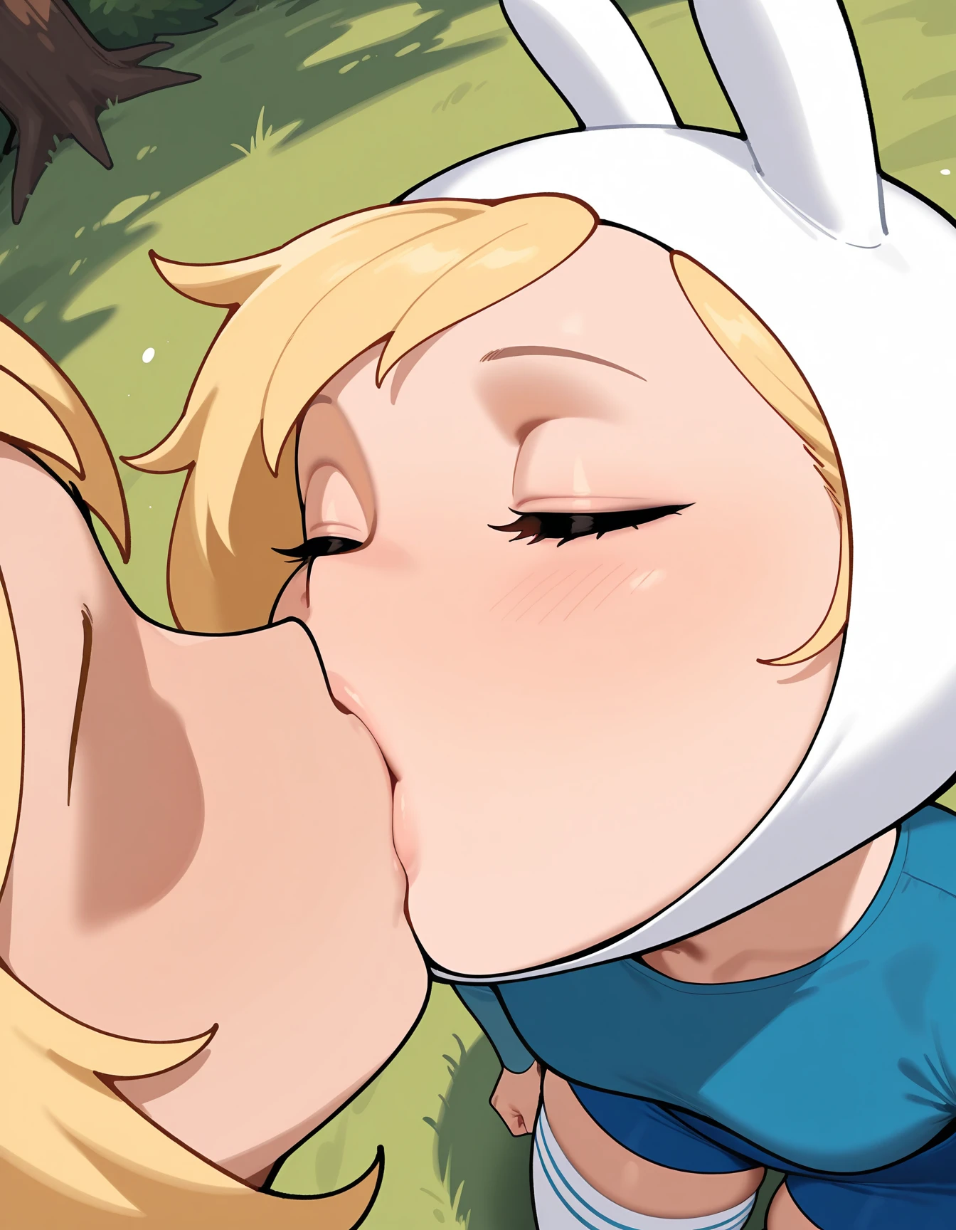 Clover, totally spies, blonde hair, medium hair, blue eyes, skinny, red top, 69 sex position, blowjob, bare shoulders, green blush, green face, hairy testicles