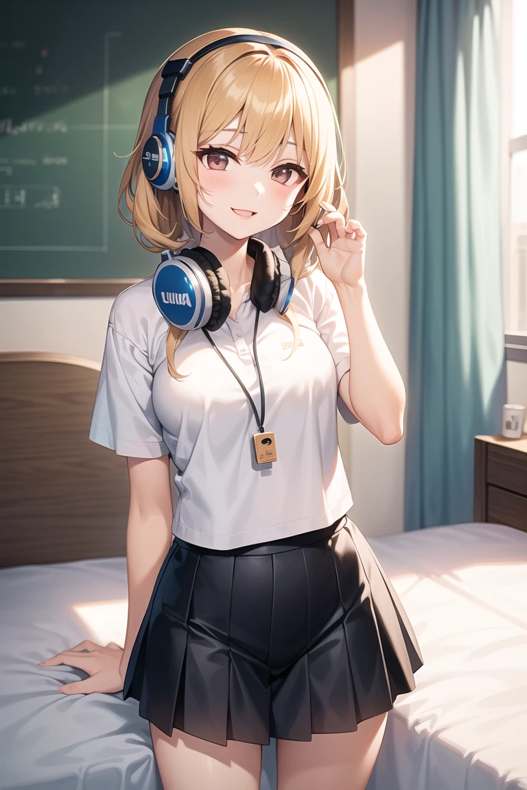 Realistic, ultra HD, playing mobile legend games on the computer, male, wearing a sweater with MFS written on it, wearing headphones, accompanied by a beautiful woman