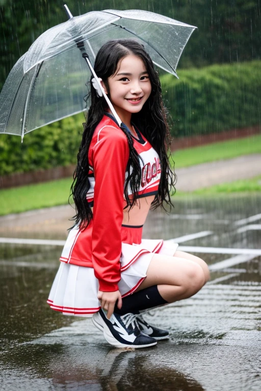 1 girl、Esbian all over、Dancing happily、Water Drop、(Blue fur)、short hair、smile、blue eyes、blazer、Get wet、(Plain white shirt)、(Red bow tie)、(Red checked skirt) 、(Black Stockings)、Absolute area、Thigh Emphasis、Seaside