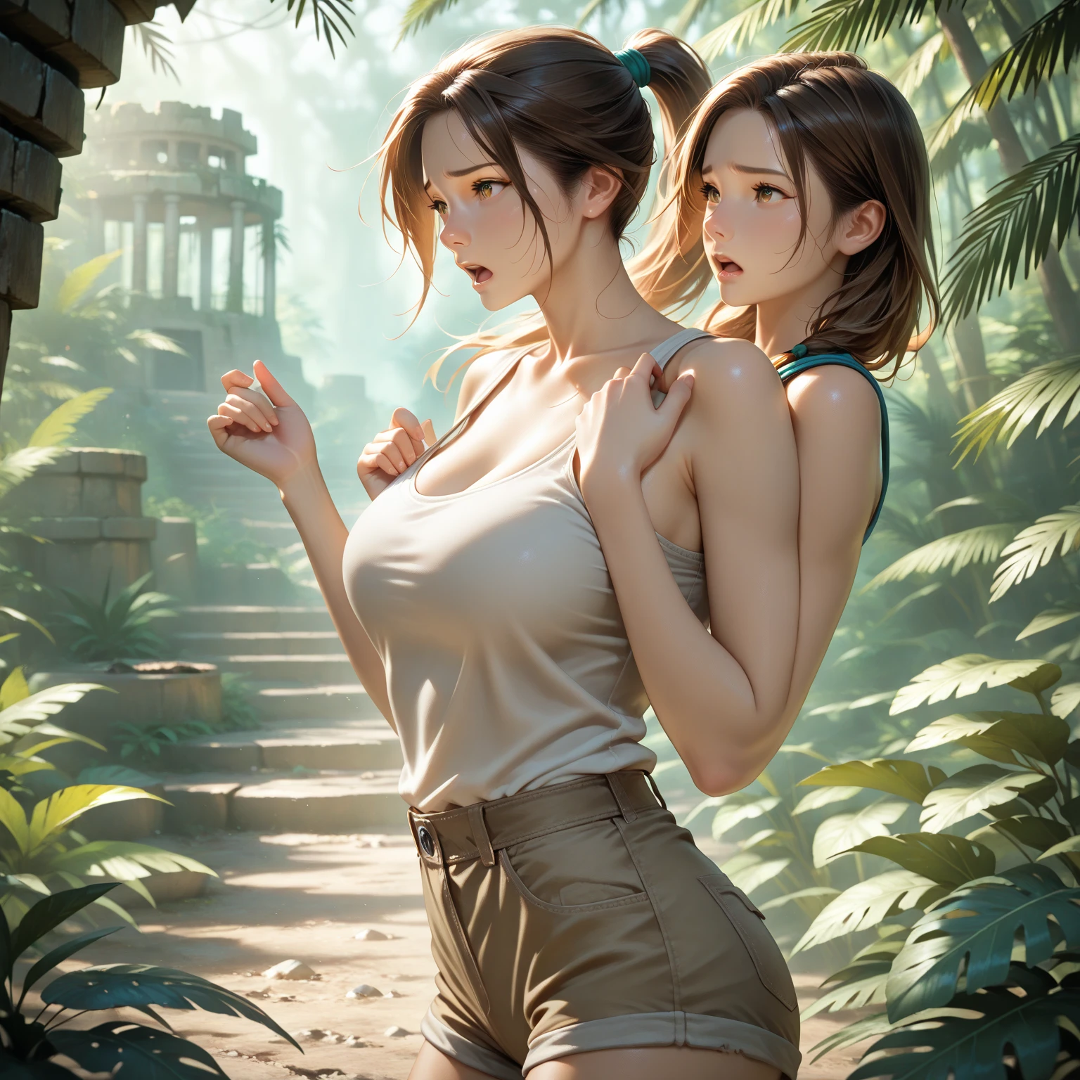 Female, feminine, androgynous, large breasts, transgender Broly from Dragon Ball Super, 1boy, closed mouth, female focus, muscular, muscular male, standing alone on Namek, sash, serious, solo, spiked hair, ultra instinct, ((masterpiece)), erotic, sexy female Waifu, photorealistic anime realism trending on civitai perfect composition perfect render innovative design dynamic angle perfect pose perfect body perfect face perfect hands perfect fingers perfect, signature Broly outfit, Dragon Ball style environment, realistic background, detailed background detailed outfit perfect nails, highest resolution, camel toe, cameltoe bulge, areolas protruding, cleavage, sexy, beautiful