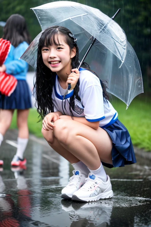 Miraculously pretty girl,japanes,12year old, A neat see-through short sailor suit、Navy blue high socks、Black Loafer Shoes、realisitic、超A high resolution、Full Body Display、Under the heavy rain、Three girls in uniforms crawl on all fours on the grass、 Japan school uniform, Seifuku, japanese girl school uniform, wearing japanese school uniform, Summer short sleeve sailor suit, Twin-tailed, Kantai Collection Style, Wearing school uniform, 制服を着たWearing school uniform, JK Uniform, official artwork, School uniform, a-1 body display image）whole body soaked、Wet hair、micromini skirtは濡れて透けている、skinny thigh、((Open valley, tits out:2.8、Draw beautiful and delicate nipples)),micromini skirt、 (((Typhoon torrential rain))),((look up sky:1.0, A petite beauty soaked in the rain:1.2)),(Rain drips all over the body:3.2, wet and disheveled hair:1.6, Wet clothes:3.8,water drop on the skin:1.6),low angles, (((Only two arms)))、(((Only two legs)))、No umbrella、大きなtits out:2.8,every little person々、Short people、Height 150cm,Skin is wet and shiny、A large amount of white fluid collects in the chest、There is a large amount of white liquid in the cleavage area、There is a large amount of white liquid in the cleavage area、There is a large amount of white liquid on my thighs、A large amount of white fluid adheres to the collarbone、Sharp Focus、F8 key.3、The focus is on the whole、Beautiful navel、It&#39;s raining heavily in the background、There is a deep puddle on the ground、There is a reflection in the puddle、A face shivering from the cold、a baby face、Infant face、a junior high school student、Hair does not fall on the chin、draw hair accurately、realisiticな肌質、