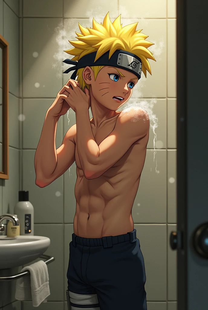 Little naruto, swimsuit, underwear, white brief, showering