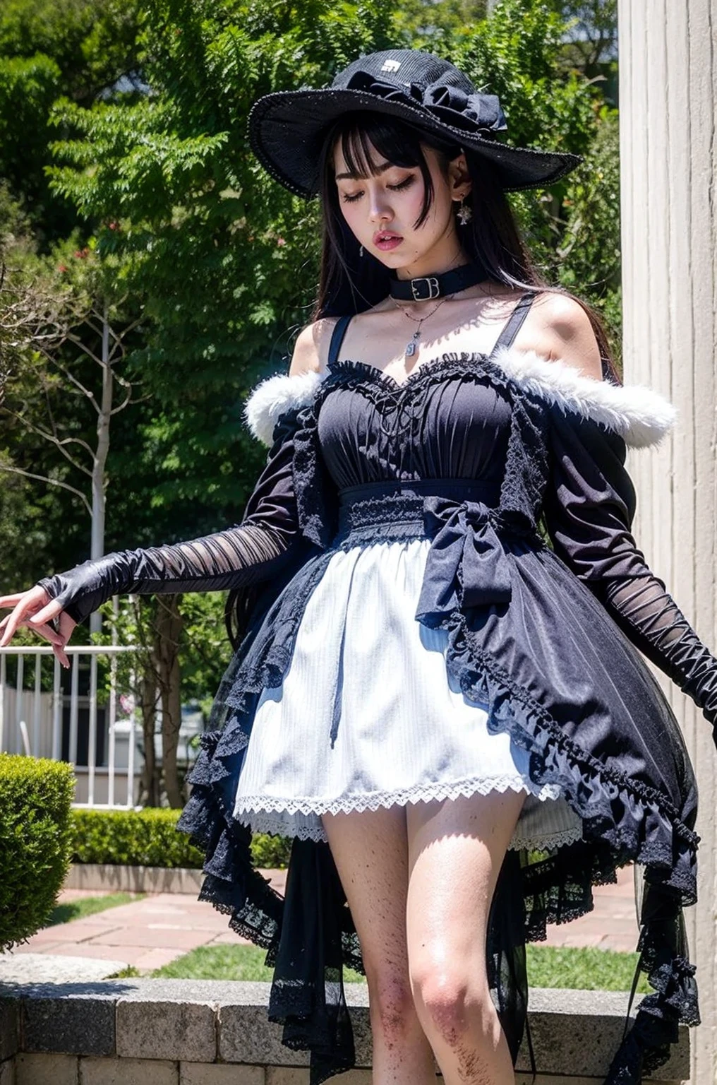 （8K，RAW photos， best qualtiy， tmasterpiece：1.2），（realisticlying， photograph realistic：1.4)，Hide your face with sadness，
Lolita costume，Lace， Aerith Gainsborough， The upper part of the body，upper legs，Lace， undergarments，exposed bare shoulders， do lado de fora， (outside，Covered with snow，cloaks，) high high quality， Adobe Lightroom， highdetailskin， looking at viewert，