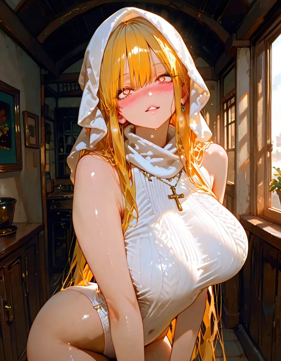 (nsfw:1.2), (((HHH))), a precious special eroticism porn scene, Express all her emphasized feelings through her facial expressions and posing, 
full color, ultra masterpiece, ultra high quality, photorealistic:1.3, ultra high resolution, described in ultra fine detail down to the minutiae, sharp, clearly, textured, depth of field, professional composition and lighting, (close-up shot), 
sexy, sensual, erotic, eros, horny, sexually aroused, (panting), sticky slimy, (raw), shiny, glaring, rich, sexual ecstasy paradise, a flashy eroticism porn party, 
top grade flashy:1.1 virgin killer courtesan, ((She is coming almost right in front of me)), (looking up and (enraptured:1.1 rapt:1.1 (half-open)) bedroom eyes to downward camera view)), 
wearing ((fine gold color (shiny super reflective (polished:1.5) metallic polyester) sexy lingerie adult party dress)), (puffy nipples under the lingerie), (breasts spilling over the bra due to being tight), skindentation, Wedgie, 
beautiful sexy face, detailed mouth:1.1, detailed too shiny lips:1.1, large firm breasts, oily damp translucent skin, blonde messy loose (updo) elaborate model hair, gold simple necklace earrings,
((blush)), (sweat), a little particle sweat drops, (((steam))), ((sigh)), (((((drooling))))), (((ecstasy))), ((orgasm)), ((((cum on body)))), 
ecstatic attentive escort service, energetically, ((blissful:1.5 ecstatic expression:1.1)), oral vagina, Drooling slimy tongue, She took a libido booster and her sexual energy has increased, Give me her special H service that captivates boys, ((handjob)), 