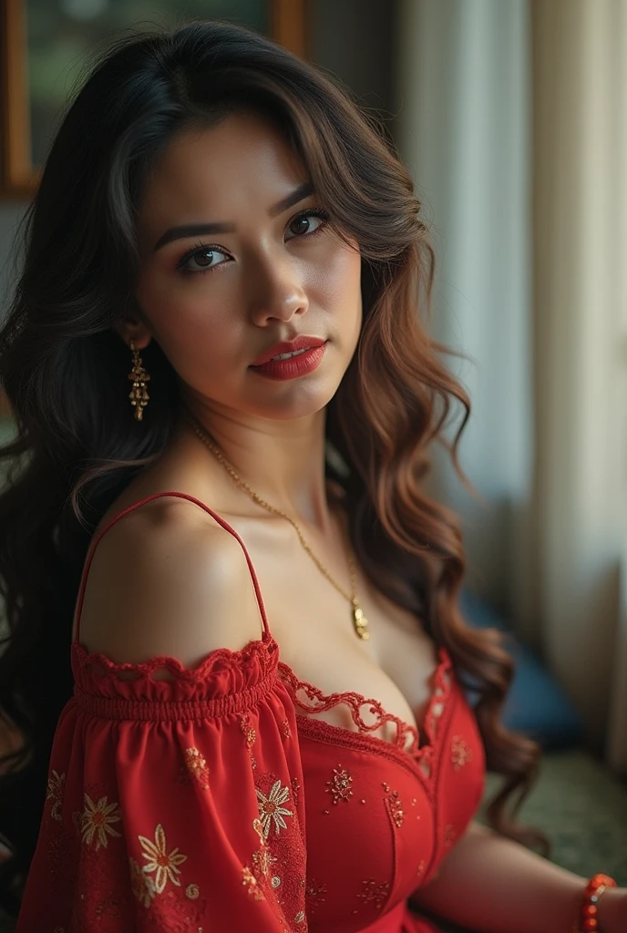Fotos RAW, of the highest quality, Obras maestras: 1.2)、((un collar、red Lingeri、Floral lingerie、?????? underwear、Lingerie is see-through:1.2、Luxury lingerie、toenail、Correa de hombro sin sujetador:1.2、Standing、andar desgarbado、Toca tu pecho con ambas manos)),((Angle from chest upwards:1.2)),1 personas、Super detailed, Super resolution, (realista, fotos reales: 1.37), Retratos, high-resolution RAW color photos, Fotos profesionales, Muy detallado y hermoso, Altamente detallado, Fondo de pantalla de imagen 8k, Detalles asombrosos, tres mujeres hermosas con cuerpo perfecto: 1.4、Delgado Grande: 1.2、Imagen de cuerpo completo, ((long black hair、Longhaire, Tetas colosales: 1.2)) 、(High Definition Breast、happy facial expression）、((Morning、centro、In front of the cafeteria:1.2、Trendy Cafe、sombrilla、mesa redonda、sit on a bench、eating a sandwich、soleado、Ha salido el sol、Las mujeres como protagonistas))、High-definition facial and skin texture、Un ojo detallado、二重まぶた、Pecho muy detallado y enfocado、Seduce others with your breasts:1.2、(Pechos reventados:1.2、Senos demasiado grandes:1.2、pechos grandes y llenos:1.2)、?????? Appearance