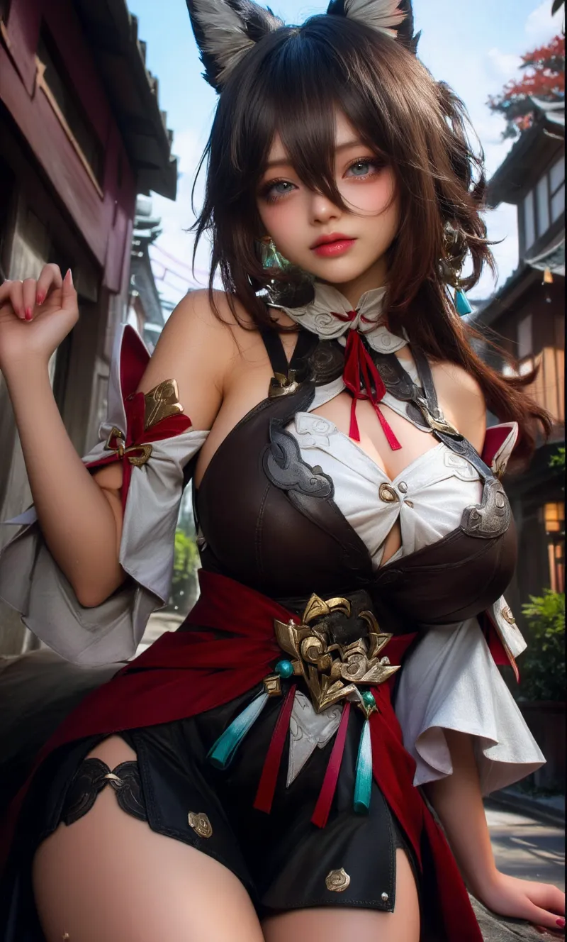 1 girl,BREAK (Royal:1.4), (red and black theme:1.5), ((red) bucket hat with rose corsage:1.4), (fusion of black high neck crop top and latex (red bustier):1.4), ((floral lace, see-through):1.3), ((sleeveless, bare shoulders):1.3), (red tiered skirt with black ruffles:1.4), ((ultra long gloves) with floral lace:1.3), (wrap a (cat garter) around thighs:1.4), outdoor,elegant,nighttime,moonlighe,shiny skin,( huge breasts), lip gloss,tattoos, masterpiece, best quality, realistic ,Surrealism,natural colors art in 8k,soft shadows,High-definition RAW color photos professional portrait photos,solo,  elise,