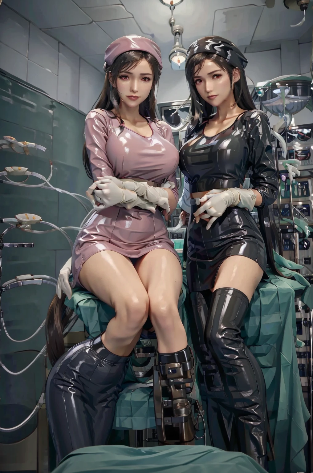 nurse uniform,hospital, latex nurse suit,nurses,busty,elbow gloves,labcoat,black hair woman,pink eyes , gigantic ,medical instruments,asian nurse,two nurses,speculum,examination room,oversize ,big ass ,strap on, lay on table ,legs spreaded,giving birth,gyno chair , dentist,Milf,latex,pink uniform,oversize breasts