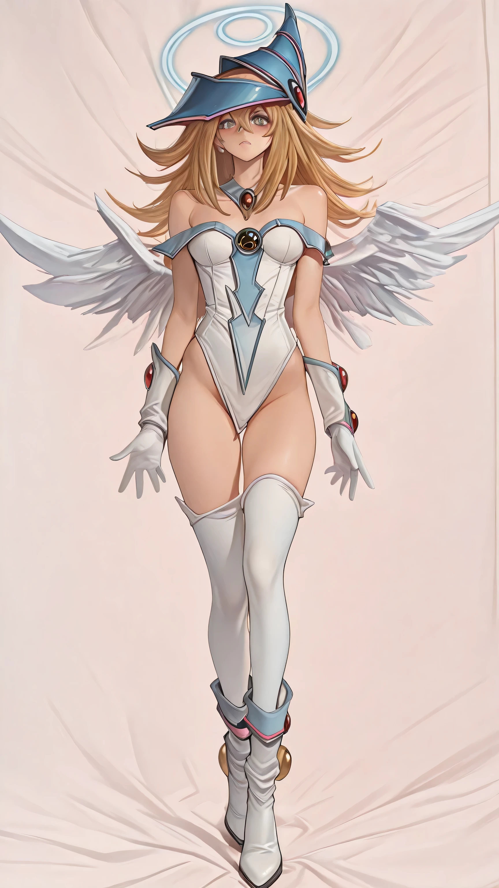 1 woman, high quality fingers, normal hands, detailed fingers, masterpiece, (realistic, photo-realistic:1.37), (22 years old Spanish woman), medium breast, normal waist, dark golden blonde hair, (green detailed eyes), beautiful face, beautiful detailed, perfect illumination, beautiful detailed eyes, looking at viewer, stunningly beautiful, detailed hairstyle, detailed background, ((Full Body shot)), ((Angel wings))