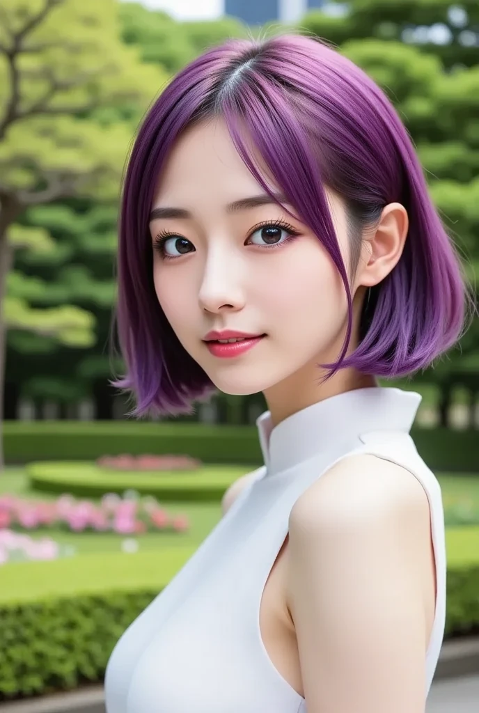 Ayane, purple hair, (best quality, ultra-detailed), (realistic:1.37), beautiful and detailed face, ultra-realistic texture, delicate face, delicate body, red lipstick, bright colors. high definition, 8K, well defined legs