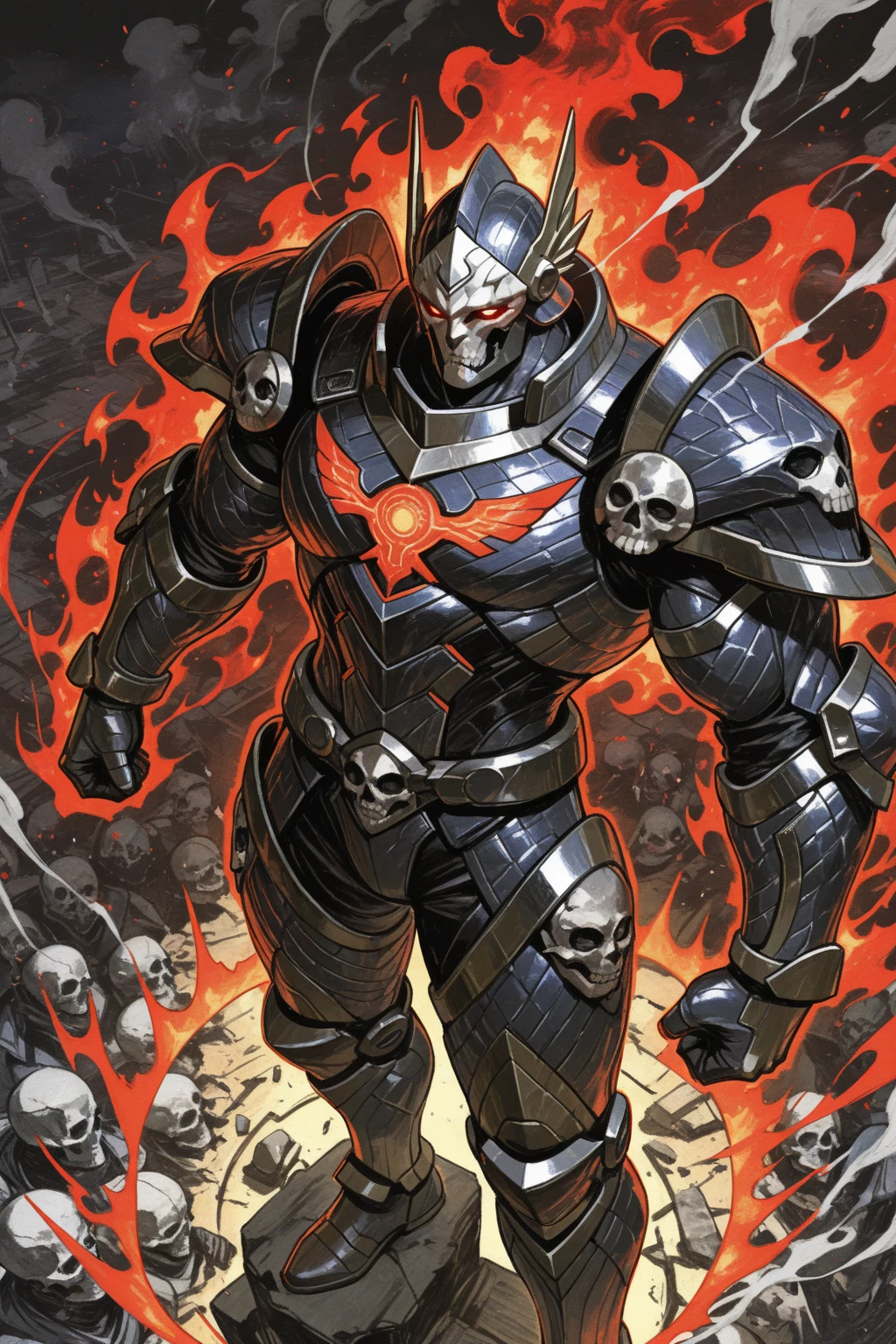Darkseid from Justice League, closed mouth, glowing red eyes, looking at viewer, sitting pose, powerful aura, from below, fantasy, high contrast, ink strokes, explosions, over exposure, impression , abstract, ((watercolor painting by John Berkey and Jeremy Mann)), brush strokes, negative space, good anatomy, good proportions, good architecture, realistic:1.25, cantered, high detail, high resolution, 8k, stunning, mascular body, Style-Hamunaptra:0.4,