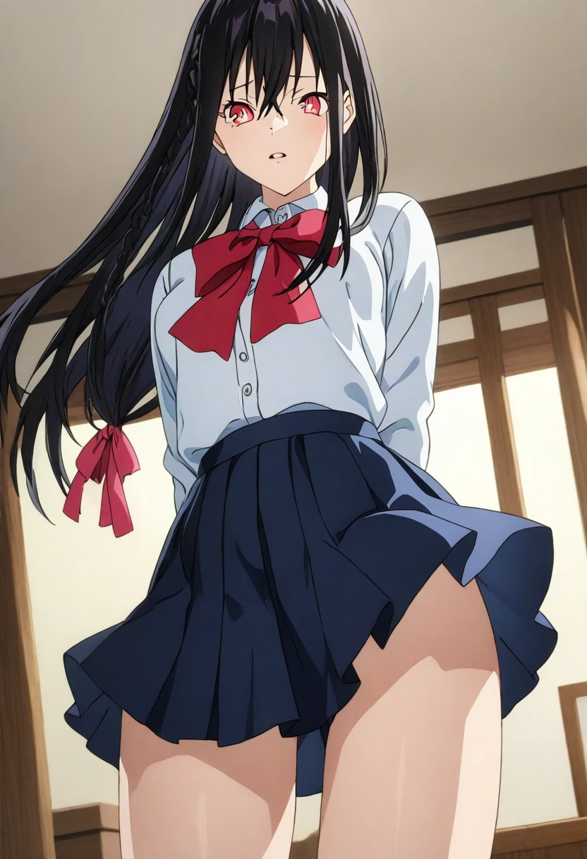 masterpiece,best quality,highres,ultra-detailed,aamio,black eyes,long hair,hime cut,blunt bangs,sakuragaoka high school uniform,school uniform,(blue jacket:1.4),long sleeves,collared shirt,white shirt,neck ribbon,grey skirt,socks,black socks,brown footwear,outdoors,cherry blossoms,standing,smile,cowboy shot,waving,akebi komichi,smiling at you,"(optimum,wedding gown,holding flower bouquet,one-girl,chies)tmasterpiece，high qulity，A high resolution，New World No. 1，akebi komichi，wedding gown，Bridal veil，whitegloves，Cowboy close-up，standing on your feet，ssmile"anime girl with pink hair and green skirt posing in front of a city, seductive anime girl, a hyperrealistic , hyperrealistic , [ 4 k digital art ]!!, touching her clothes, smooth anime cg art, the anime girl is crouching, clean detailed anime art, small curvy , cherry blossoms in the background, extremely detailed CG unity 8k wallpaper, best quality, ultra-detailed, masterpiece, realistic, photo realistic, extremely detailed cute girl, 16years old, (((skirt lift by myself))), (lifted by self), panties , panties focus, blush, parted lips, looking at viewer , half body shot , (crowd), (crowded city) , wavy hair, ultra-detailliert、​masterpiece、top-quality、超A high resolution、8K high image quality、Photogenic clarity、A detailed eye、gradients、perfect anatomy body proportions ,hard disk、nffsw , Nikon Z9 80mm Lens , masutepiece、Model Standing、(((Minuscule panties、Small micro panties、Pubic hair can be seen through the lace of the panties)))、(((Panties are lace pale pink panties.)))、(((Dark blue school uniform、White blouses、Cute white white short sleeve blouse with ribbon、short loose socks、dark brown loafers)))、(((See all panties)))、(((The skirt is definitely worn)))、(((Lift skirt hem)))、Sit in a triangle with your thighs slightly inward、panties focus、too bright natural light、Sunshine、Detailed lace panty pattern、Plain white panties、(((Lifting skirt while standing to show off panties to camera)))、(((Beaut