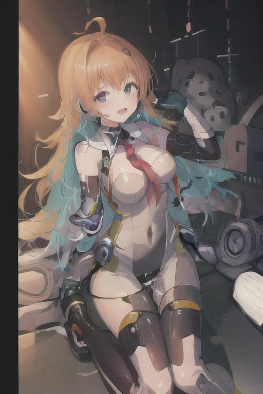 (stylish pose, dynamic angle:1.8), spread legs, (love happy orgasm face, NSFW, topless bare small middle boobies, uncensored bare pussy:1.6),(masutepiece:1.3), High resolution, ultra-detailliert, the Extremely Detailed CG Unity 8K Wallpapers, Realistic, Photorealsitic, Raw photo, beautifull detailed face, pale skin, realistic glistening skin, Detailed Cloth Texture, detailed hair texture, Perfect body, Beautiful face, precise, Anatomically correct, Highly detailed face and skin texture, Natural neck length, (Beautiful hands), (Fair skin:1.2), thin legs, Thin feet, BREAK, Detailed eyes, symmetrical eye, Light brown eyes, Double eyelids, Thin eyebrows, (Glossy lips:1.4), (gently smiling:1.2), BREAK, Combat cyborg、Machine body、weapons all over her body、front facing、Headset connected to a myriad of electrodes、((Red bodysuit))、((tight fitted))、nffsw、Under maintenance、A dark-haired、Brown hair、silber hair、a blond、Blue-haired、blue eyess、Brown-eyed、red eyeechanical joint:1.4)、((Limbs of the machine))、(Blood vessels connected to countless tubes)、((Vertebrae of a machine attached to the back))、((Mechanical cervical spine)Attached to the neck) (medium large breasts, Slender figure, Firm abs, firm breasts:1.1), Beautiful collarbone, (Blonde hair, Wavy Hair, Long hair:1.2), ((asymmetrical bangs:1.2)), (Cowboy Shot:1.2),