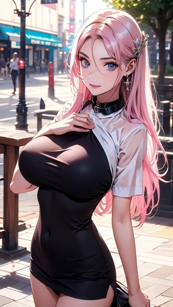 1 girl, alone, Nakano Nino, pink hair, butterfly hair ornament, big breasts, cleavage, thighs, Cafe background, (blush:1.3),Ahegao,dripping vaginal secretions,Completely naked