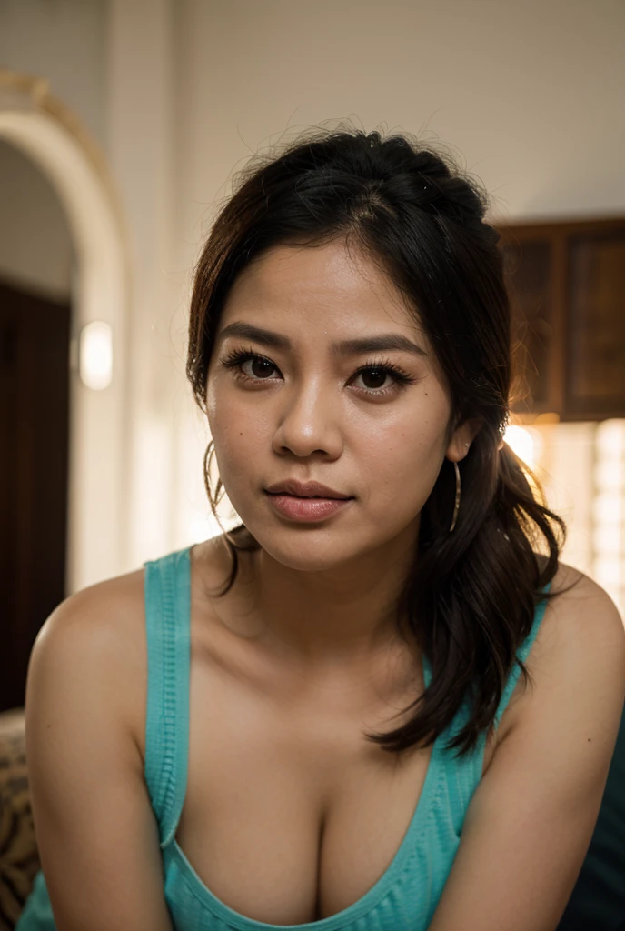 " 2woman, 35 Years Old, Indonesian , Lesbian Scene, Tank Top, big , full body, Curvy body, sharing Passionate hug and eating pussy