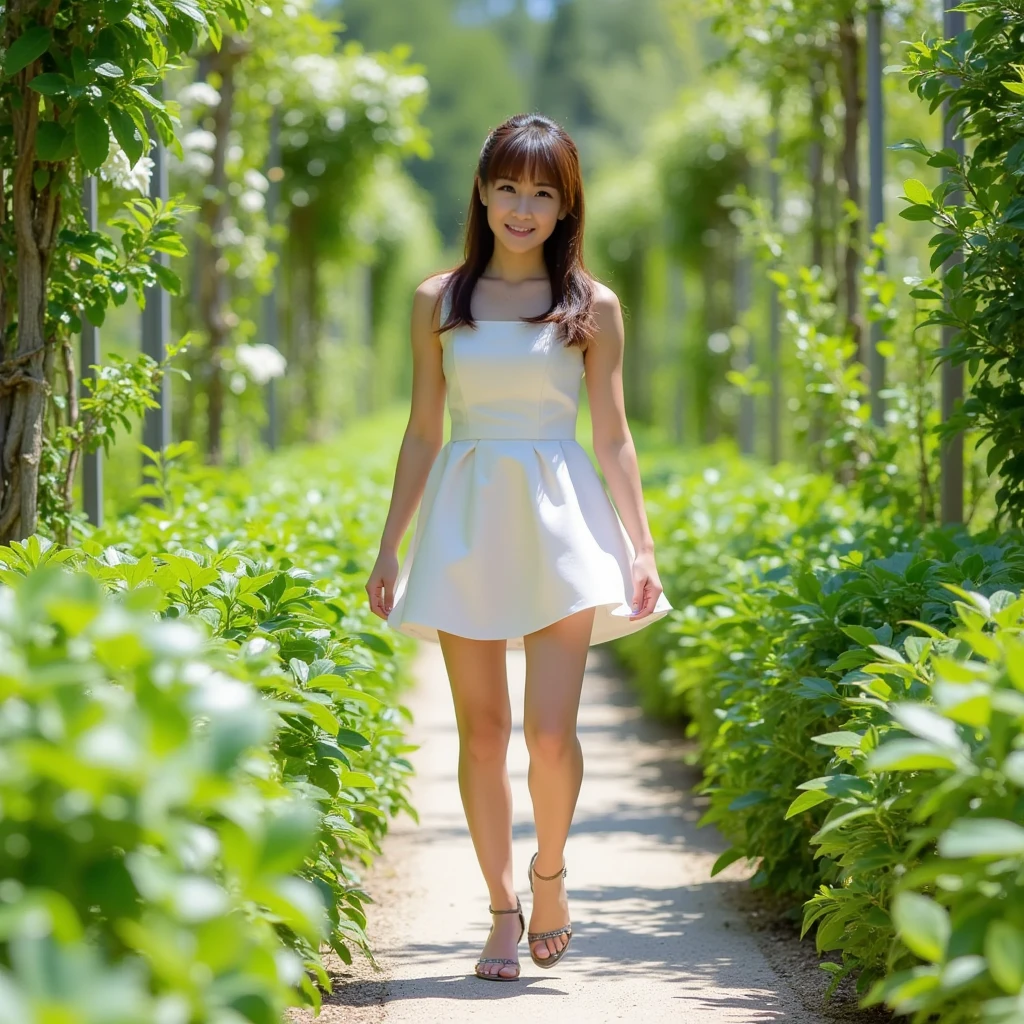 Capture 1 Evocative Girl , Award-winning portrait in a breezy and provocative analogue style. Position her in front of a colorful garden on a cloudy day, wearing a yellow dress, which contrasts with her celebrated status. Fully frame her in the shot using a 50mm prime lens, ensuring the focus stays on her happy gaze. soft colors. Use natural, diffused lighting to create soft shadows and emphasize smooth textures in the scene. Enhance the final image with a custom LUT that accentuates the rich details of the location and emphasizes the contrast between light and shadow, resulting in a moving masterpiece that transcends time and space.