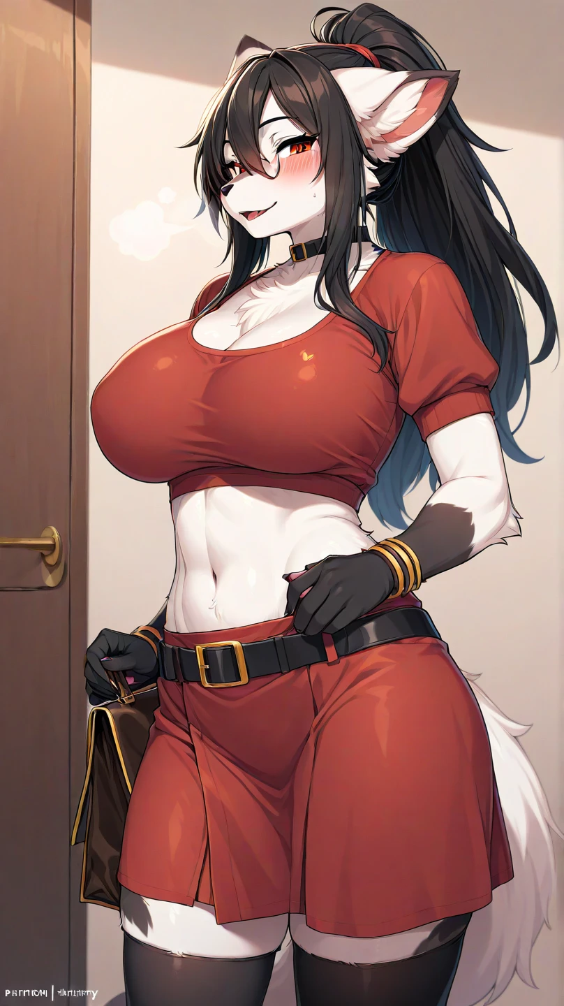 ((((sfw)))), uploaded the e621, beautiful and detailed,woman (((female))) ((anthro)) hyena, Ross Tran, by ruan jia, by zaush, by foxovh, lighting cinematic, seductor, hyena, thighighs, (huge chest), full body view, (anthro, fluffy fur, character focus:1.1), 1girl, anthro dog girl, body fur, solo, medium breasts, (thick thighs), curvy, (blue,black and white colors_clothes) focus on boobs, biki big ass sexy ass sexy boobs , (heart-shaped pupils), sexy, seductive, fall in love girl, nice, cute, naughty face, , big aureola show , Black hair with blue highlights. inside butt samurai girl, uniform , with his shirt soaked , visibile saliva offering the breasts and sex partial clothes ((She is showing her sensuality) ( blue collar.) hottest hot 1st position for sexy blue eyes confortable naughy face anime-style cartoon-style squirrel ears with blue hair , digital drawing and colorful city in the background, sexual expression.) (clothes colors: blue, black and white) (mai shiranui clothes)