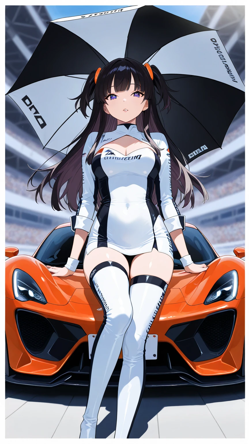 InTheTrunkSitting, 1girl,  solo, long hair, bunny suit, high heel,  looking at viewer,  trunk,  <lora:InTheTrunkSitting:0.6>