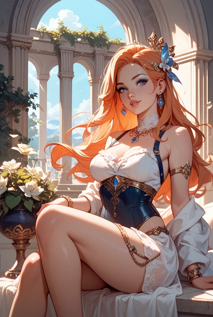 (best quality,masterpiece:1.2),detailed,perfect face,queen,castle,big breast,portraits,vivid colors,shiny armor,soft flowing hair,sparkling jewelry,powerful pose,elaborate crown,majestic background,brilliant sunlight,impressive architecture,curved pathways,enchanting garden,statues,fountain,splendid tapestries,luxurious velvet,ornamental decorations,gold accents,richly textured fabrics,romantic atmosphere,peaceful ambiance,serene expression,confident gaze,graceful movements,royal elegance,flawless complexion,delicate features,subtle makeup,extraordinarily beautiful eyes,breathtaking lips,commanding presence,regal authority,royal scepter,opulent throne,blue-sky backdrop,magnificent sunset, ethereal lighting,historical charm,grandeur and opulence,classical composition,monumental proportions,ethereal beauty,imposing figure,splendor and grace,unforgettable countenance,mesmerizing gaze,queen of allure,magnanimous ruler,exquisite craftsmanship,impeccable attention to detail,exalted position,celestial realm,breathtaking panorama,awe-inspiring surroundings,immaculate portrayal,unparalleled magnificence,sublime artistry,stunning realism,unmatched beauty,celestial queen,royalty at its finest,
red hair.
