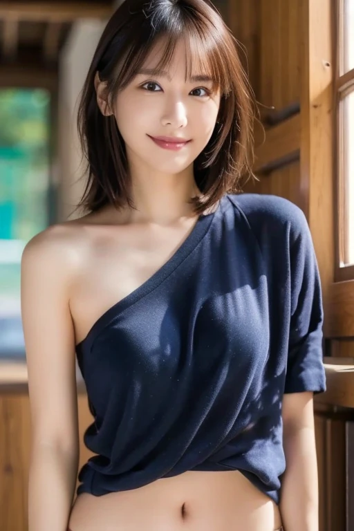 highest quality,Ultra-high resolution,
One Girl,Jeffs,(blue sky),(Natural light:1.2),(Dreamy atmosphere),Tone up,Tall Woman,
Nice hands,Perfect hands,small bust size、small breasts、small, Shapely breasts、Erect nipples on shirt、The whole shirt is thin, Transparent material..、small and cute breasts