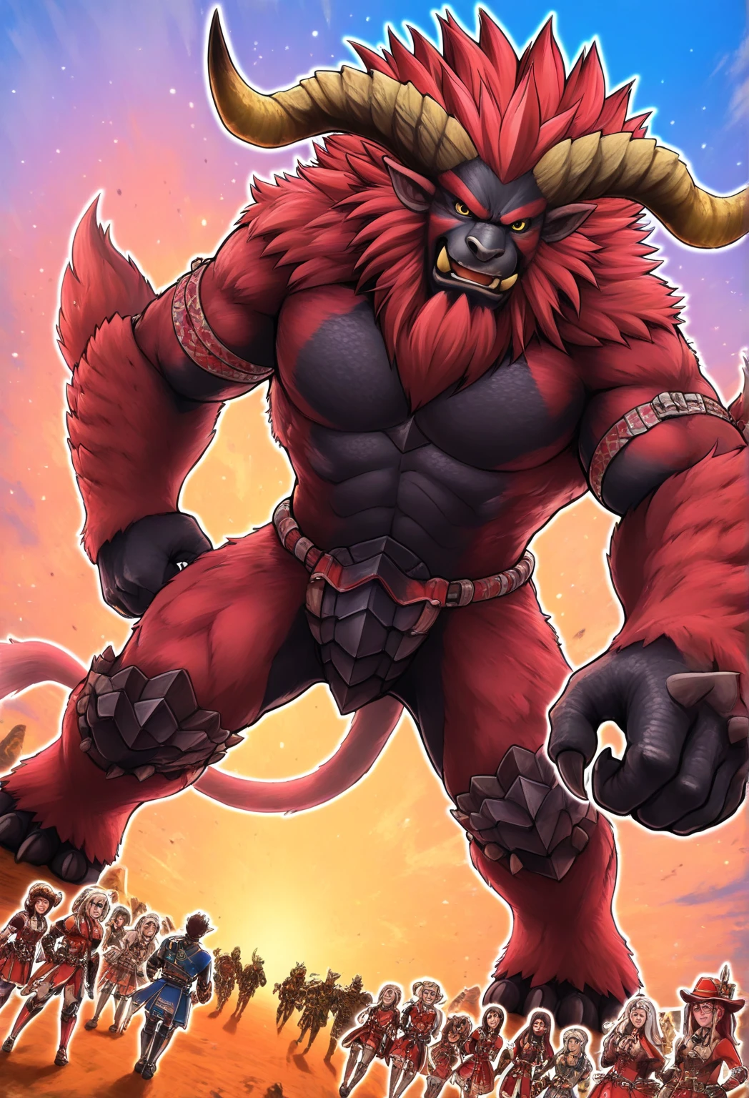 solo, breath (ultra detailed), a beautiful and detailed full size portrait of a male anthro batzz, demon lord dragon batzz, dragon tail, green eyes, glowing eyes, black body, black skin, long hair, red hair, horns, scar, tail, bedroom eyes, detailed eyes, big body, sexy body, (wide body). goddess, kenket, Ross Tran,ruan jia, trending on artstation,foxovh, cenematic lighting, buff, big pecs, dakimakura design, muscular anthro, spike arms, strong legs, ((big pecs, nipples, big pecs, blue shorts, bulge))), day, wet, front view,standing, against wall, ruins, big butt, blush, ((arms on pecs)), open mouth, sexy, vip, bed, sweating,